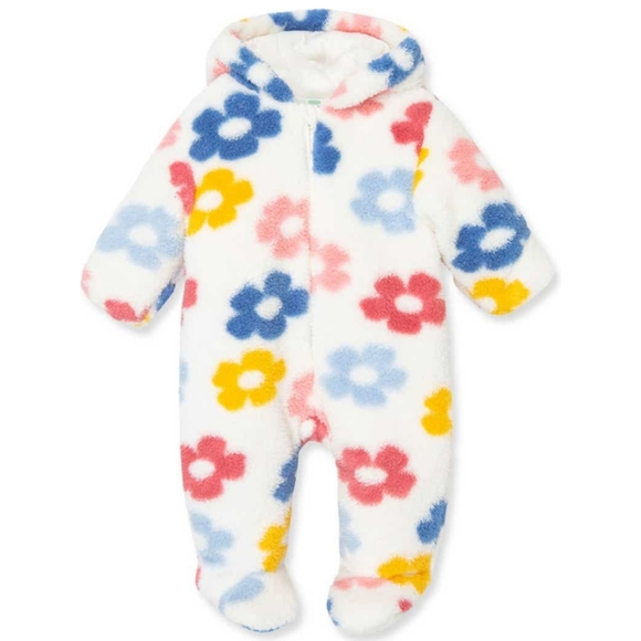 Little Me Other - NWT Little Me Fuzzy Flower Hooded Footie, Size 3-6 months, Color White Print